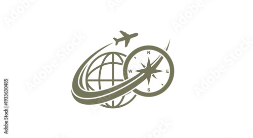 Global Travel and Exploration Compass Airplane Icon.