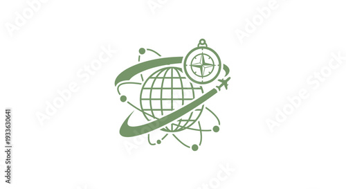 Global Navigation and Exploration Symbol with Compass and Airplane.