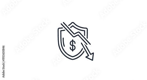 Financial Security Shield with Downward Trend Arrow.