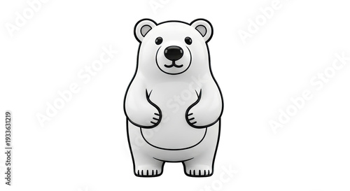 Cute 3D Rendered Polar Bear with Black Outline