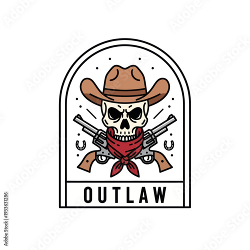 Outlaw Skull with Cowboy Hat and Crossed Revolvers.