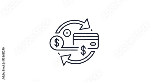 Financial Transaction Icon Representing Money Exchange and Credit Card Usage.