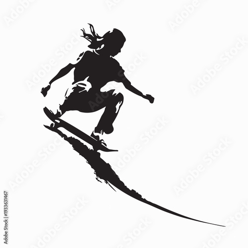Female Skateboarder Skate Park Outdoors Silhouette Logo Vector
