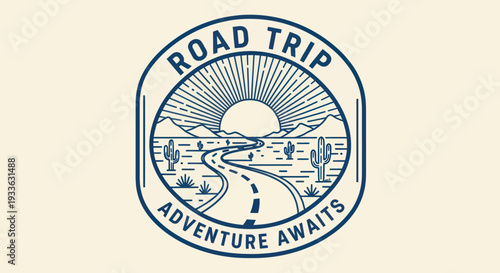 Road Trip Adventure Awaits Vintage Desert Landscape Emblem.