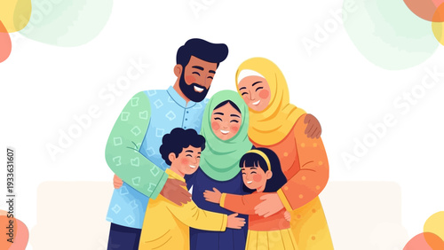 Happy Muslim Family Embrace