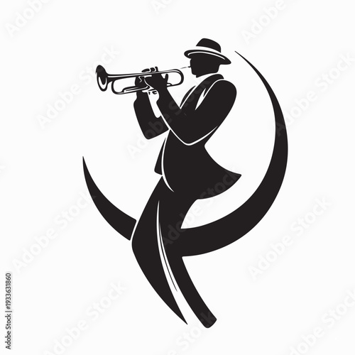 Street Jazz Musician with Trumpet Logo Illustration On White Background