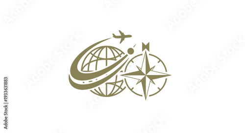Global Travel and Exploration Compass Icon with Airplane.