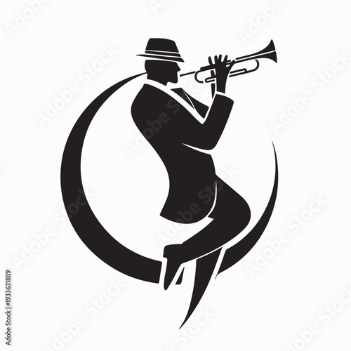 Street Jazz Musician with Trumpet Logo Illustration On White Background