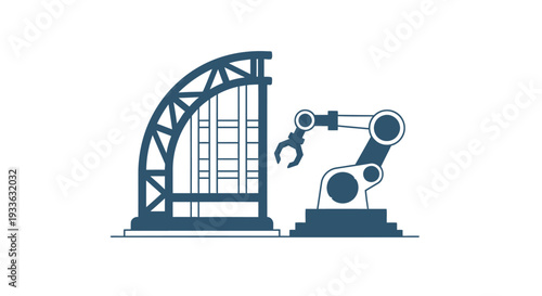 Industrial robot arm and construction structure illustration.