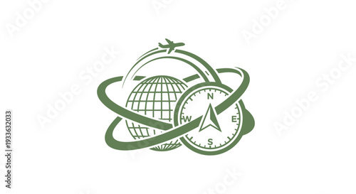 Global travel and exploration compass logo design.