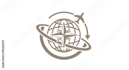 Global Travel and Exploration Compass Icon with Airplane.