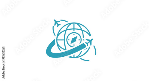 Global travel and exploration compass with airplanes.