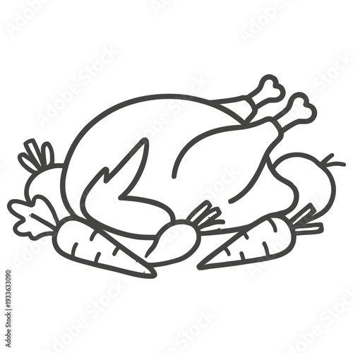 Roasted turkey with carrots and vegetables ready to eat