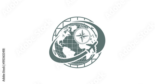 Global Travel and Navigation Compass Icon with Airplane.