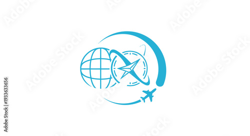 Global Travel and Exploration Compass with Airplane Icon.