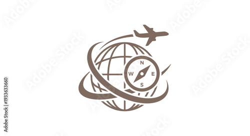 Global Travel Adventure with Airplane and Compass Icon.