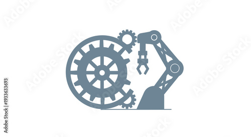 Industrial Robotic Arm and Gears Assembly Line Concept.