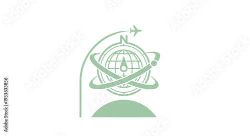 Global Travel and Exploration Compass with Airplane Icon.