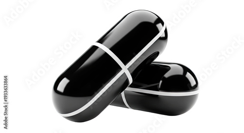Two black capsules with white stripes