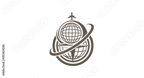 Global Travel Agency Logo with Airplane and Globe.