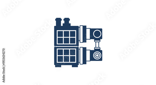 Industrial Factory Building with Smokestacks and Machinery Icon.