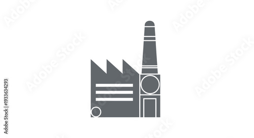 Industrial Factory Building with Tall Chimney Icon.