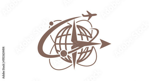 Global Travel and Exploration Compass with Airplane Icon.