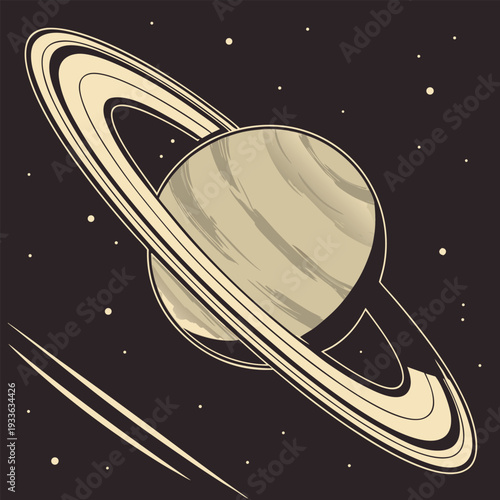 Saturn Planet with Detailed Rings in Space