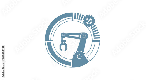 Industrial Robotic Arm in Circular Gear Mechanism.