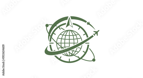 Global Travel and Exploration Compass with Airplane Icon.