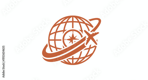 Global Travel Airplane Compass Icon Represents Journey.
