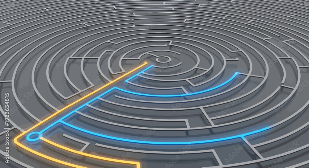 Fototapeta premium Navigating a Complex Labyrinth with a Path to Success.
