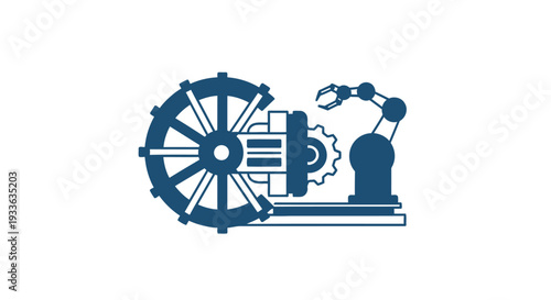 Industrial Robotic Arm and Machinery Gears Illustration.