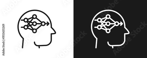 Deep Learning Icon Set Outline In White And Black Background