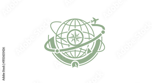 Global travel and tourism industry symbol with compass and airplane.