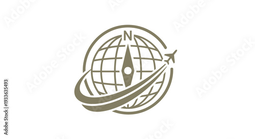 Global Compass and Airplane Icon Representing Travel and Navigation.