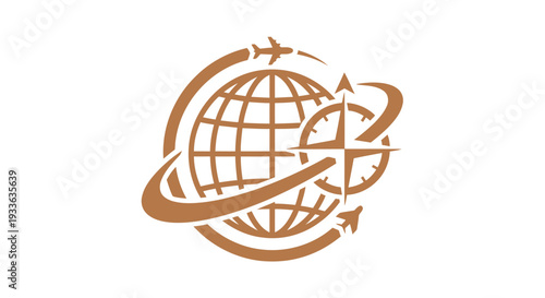 Global Travel and Exploration Emblem with Compass and Airplanes.
