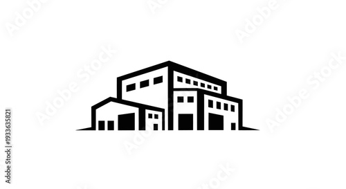 Industrial building icon with clean lines and strong silhouette.