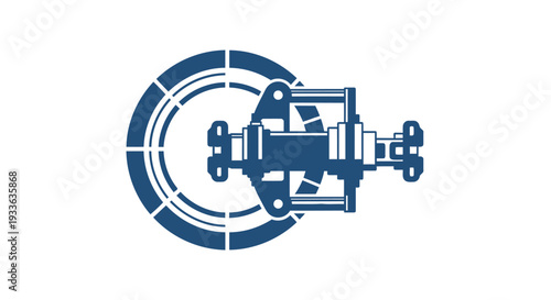 Industrial Mechanical Gear Mechanism with Circular Blueprint Elements.