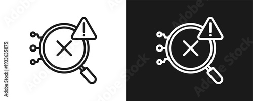 Error Detection Icon Set Outline In White And Black Background