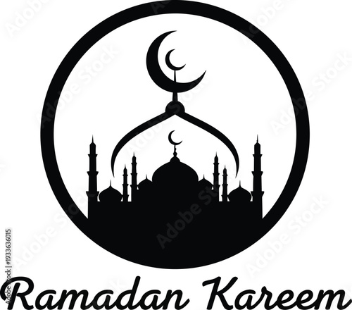 Silhouette of Mosque with Crescent Moon during Ramadan Celebration at Night