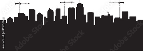 Black city skyline with construction cranes silhouette