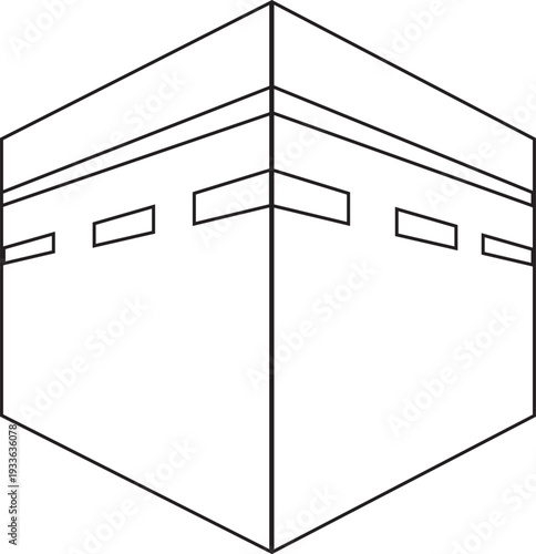 Isometric Kaaba Line Drawing for Ramadan and Hajj