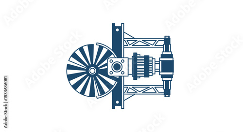 Industrial Mechanical Gearbox and Fan Assembly Illustration.