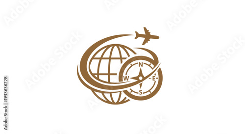 Global Travel Compass and Airplane Logo Design.
