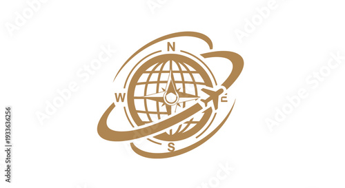 Global Travel Compass Airplane Icon Symbol.