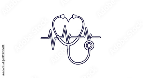 Heartbeat EKG Line Integrated with Stethoscope Symbol.