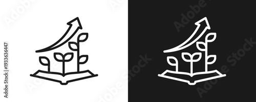 Knowledge Growth Icon Set Outline In White And Black Background