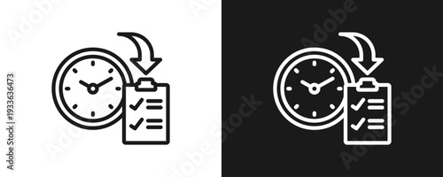 Time Management Icon Set Outline In White And Black Background
