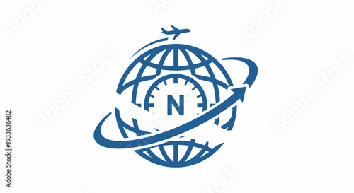 Global Travel and Navigation Emblem with Airplane and Compass.